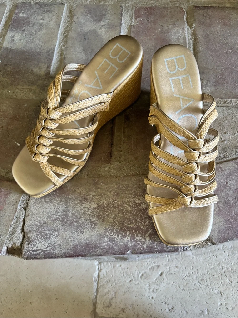 Beach Gold Braided Knot Slide Wedges